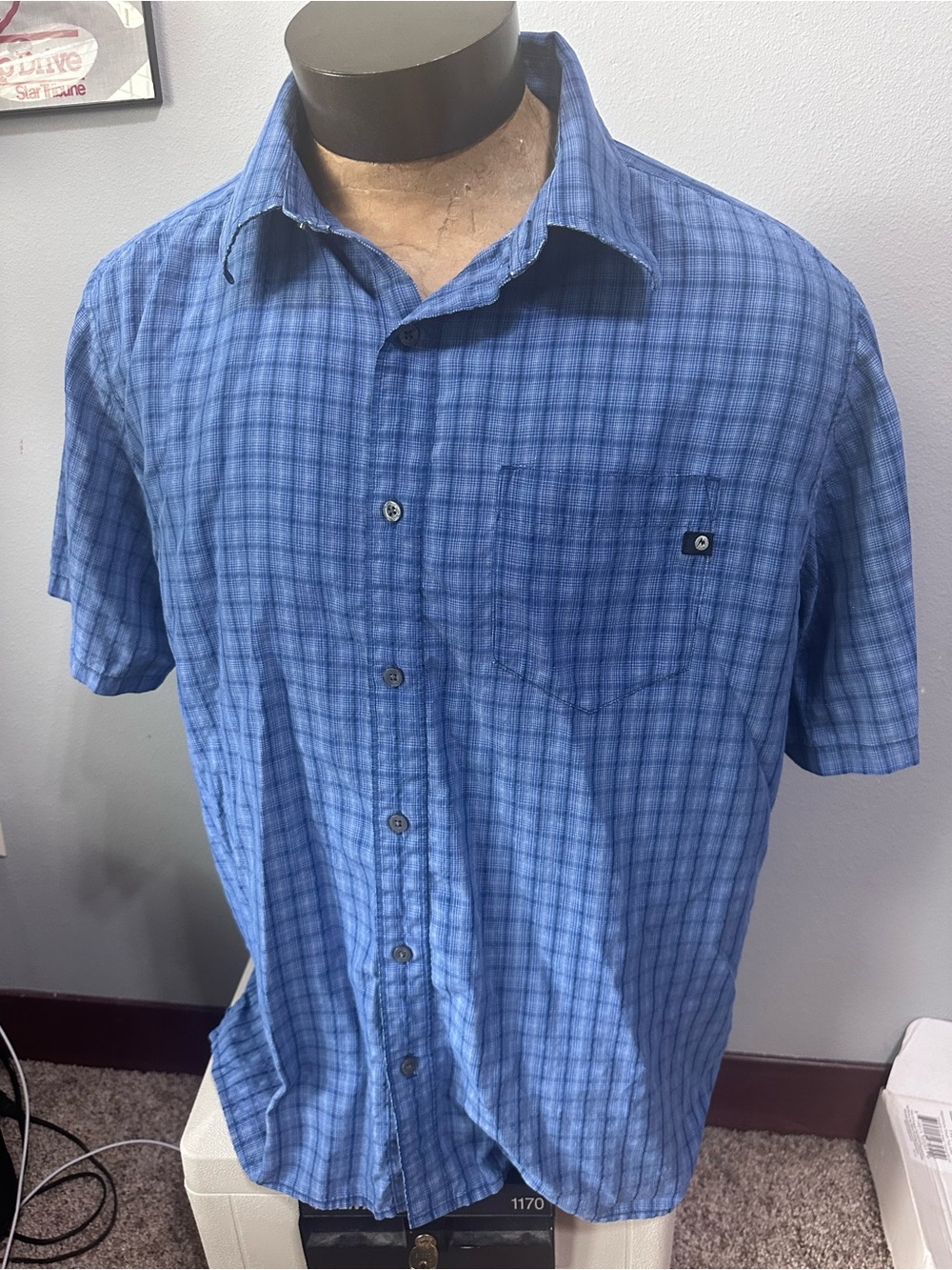 Marmot Casual Blue Plaid Short-Sleeve Shirt - Men's XL/TG